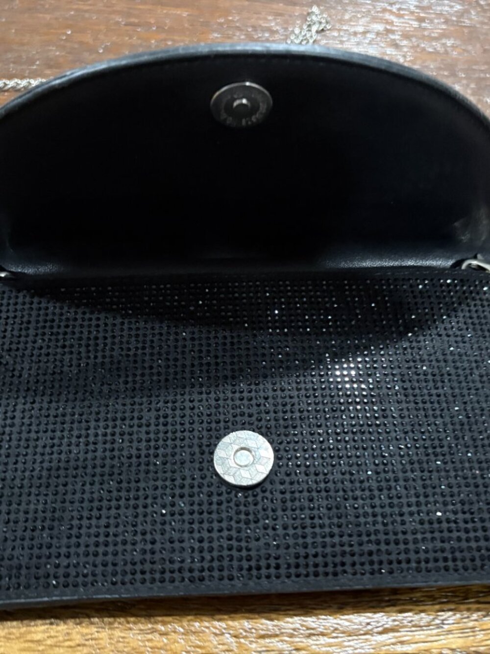 BAM FOREVER Rhinestone Black Sparkle Clutch purse silver chain Cocktail Fun NEW - Picture 3 of 5